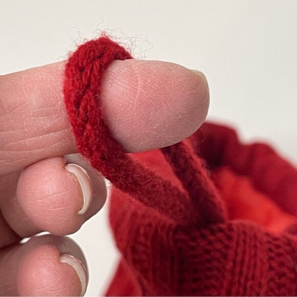Red and White Cable Knit Christmas Stocking with Paw Print and Pom Poms - Picture 5 of 7